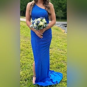 Sherry Hill prom gown, one shoulder, side slit, beaded, brand new- worn once!